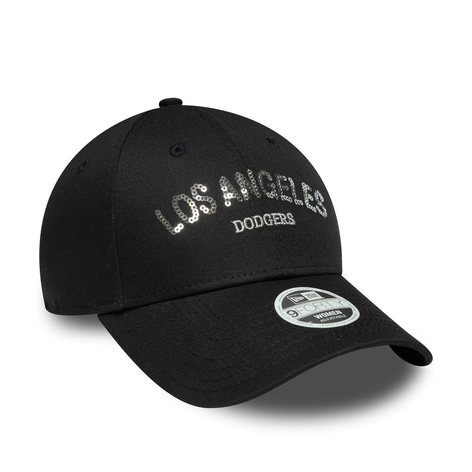 LA Dodgers Womens MLB Sequin Wordmark Black 9FORTY Cap - Image 3
