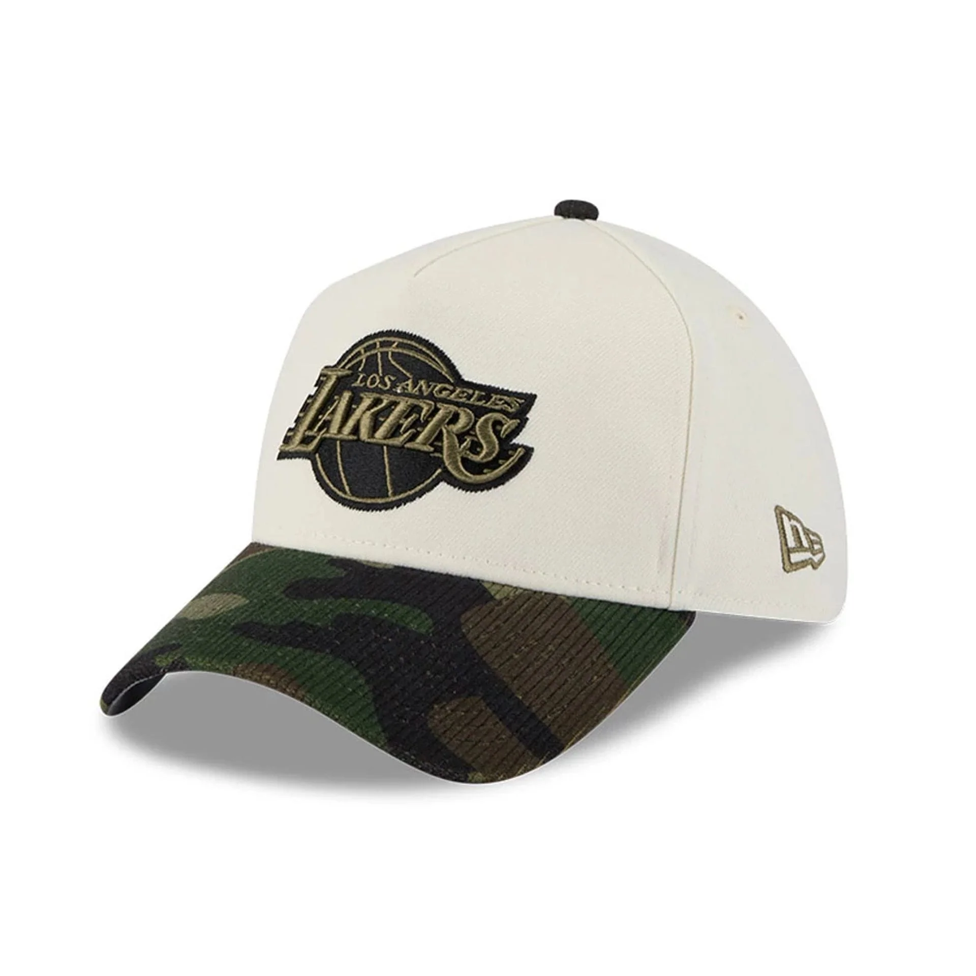 LA Lakers NBA Camo Visor Cream 39THIRTY A-Frame Stretch Fit Cap