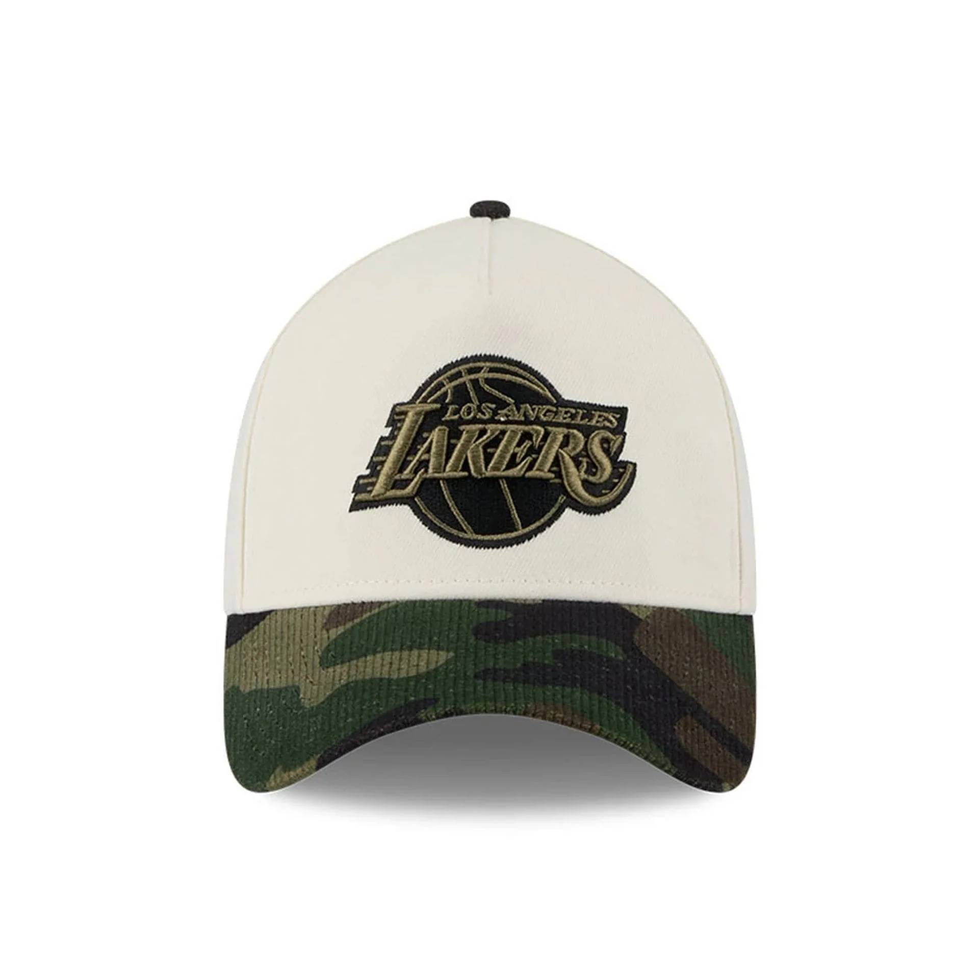 LA Lakers NBA Camo Visor Cream 39THIRTY A-Frame Stretch Fit Cap - Image 3