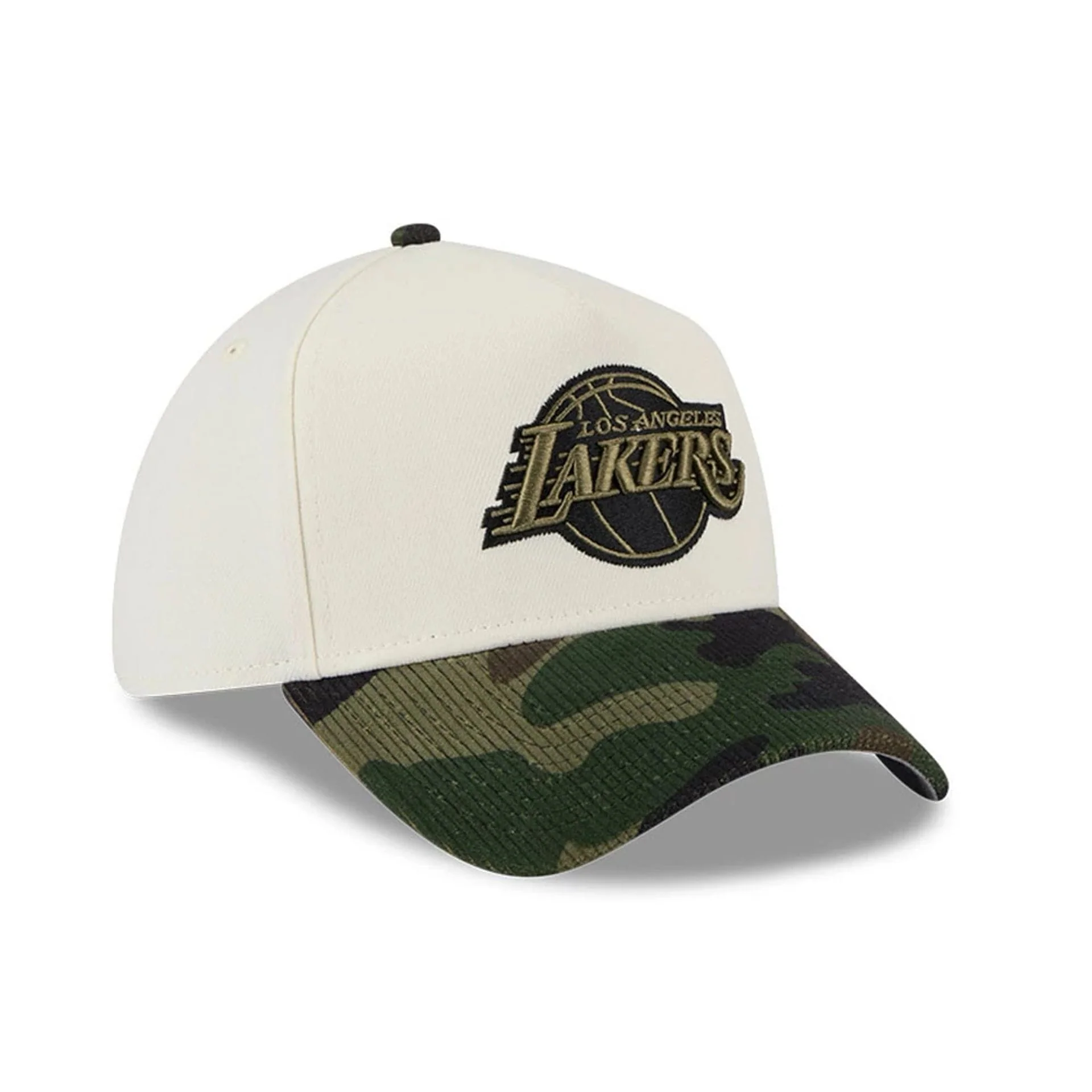 LA Lakers NBA Camo Visor Cream 39THIRTY A-Frame Stretch Fit Cap - Image 4