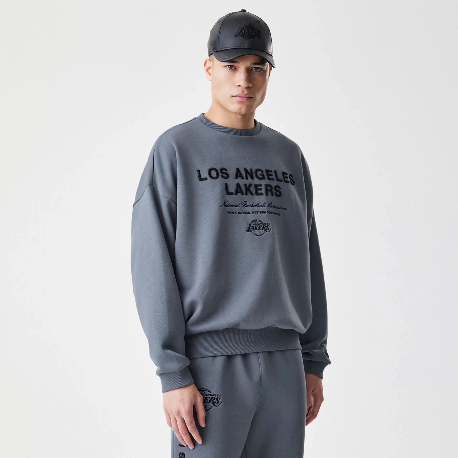 LA Lakers NBA Linear Dark Grey Crew Neck Sweater