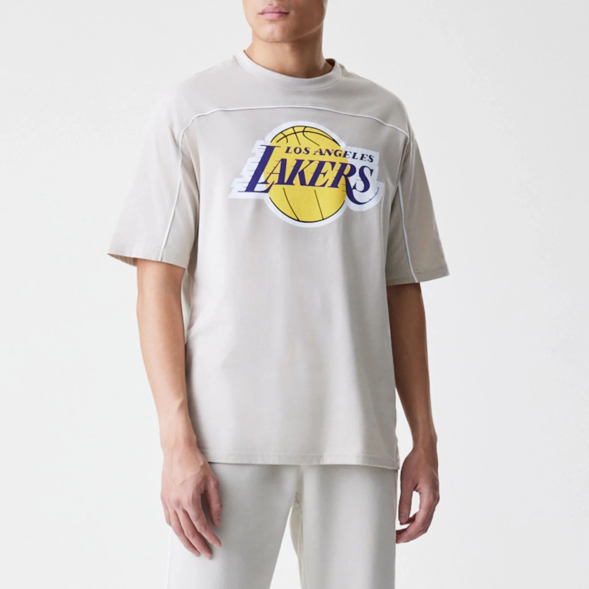 LA Lakers NBA Piping Light Beige Oversized T-Shirt