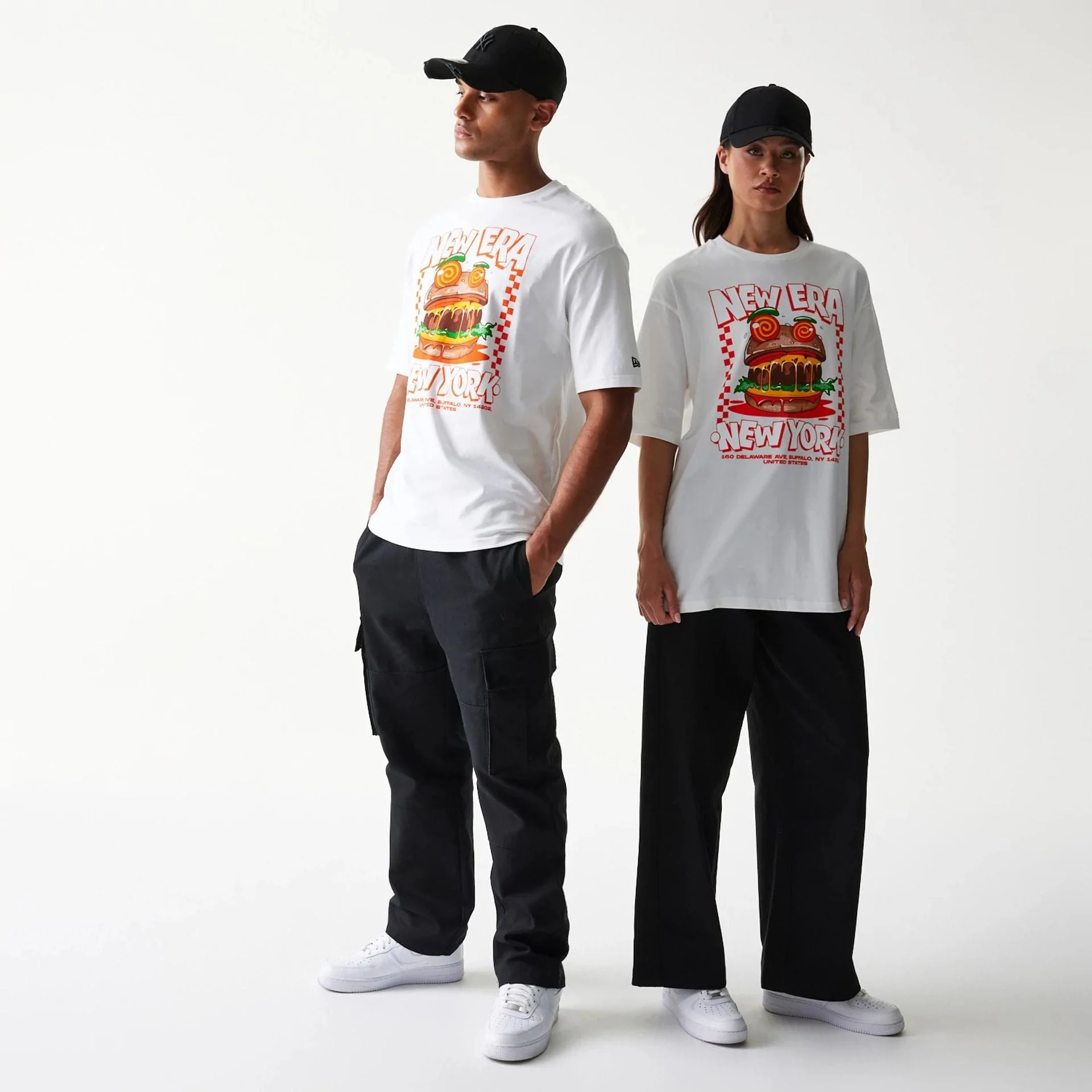New Era Burger Food Graphic White Oversized T-Shirt