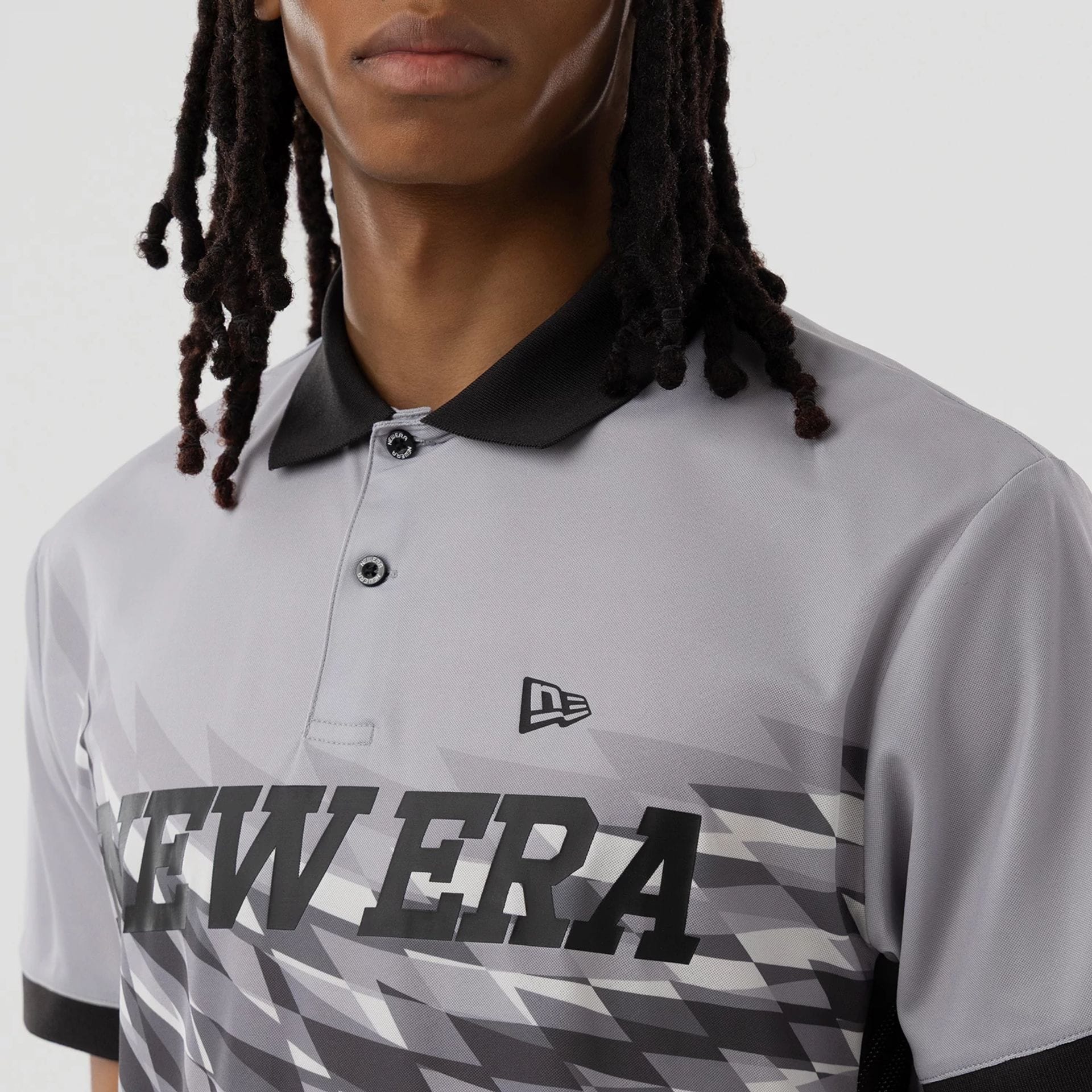 New Era Grid Grey Polo T-Shirt - Image 5