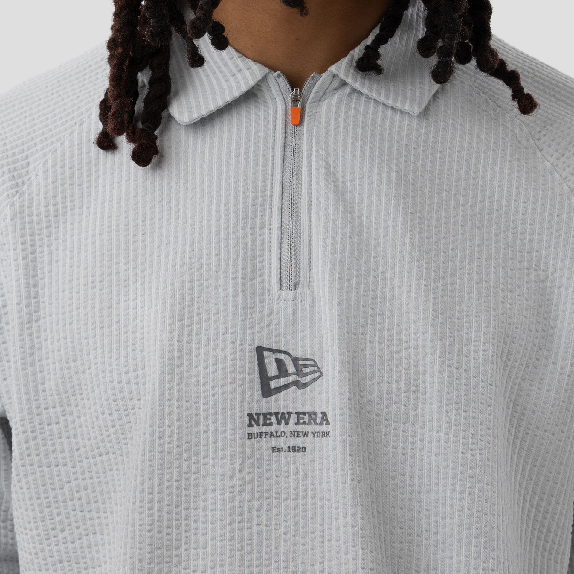 New Era Seersucker Grey Polo T-Shirt - Image 4