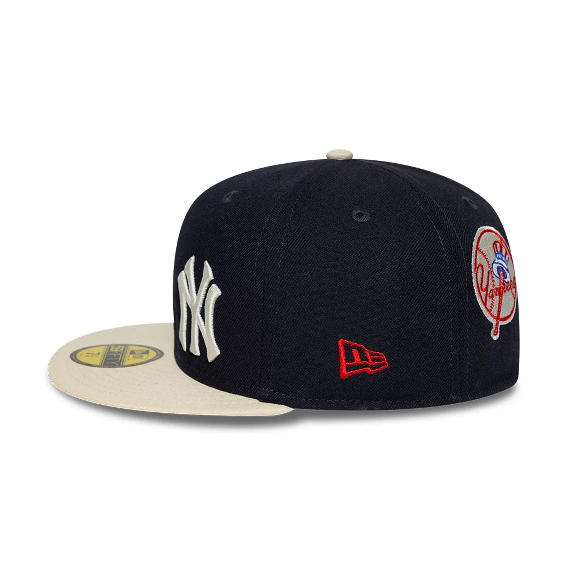 New York Yankees MLB Multi Logo Satin Lined Navy 59FIFTY Fitted Cap - Image 7