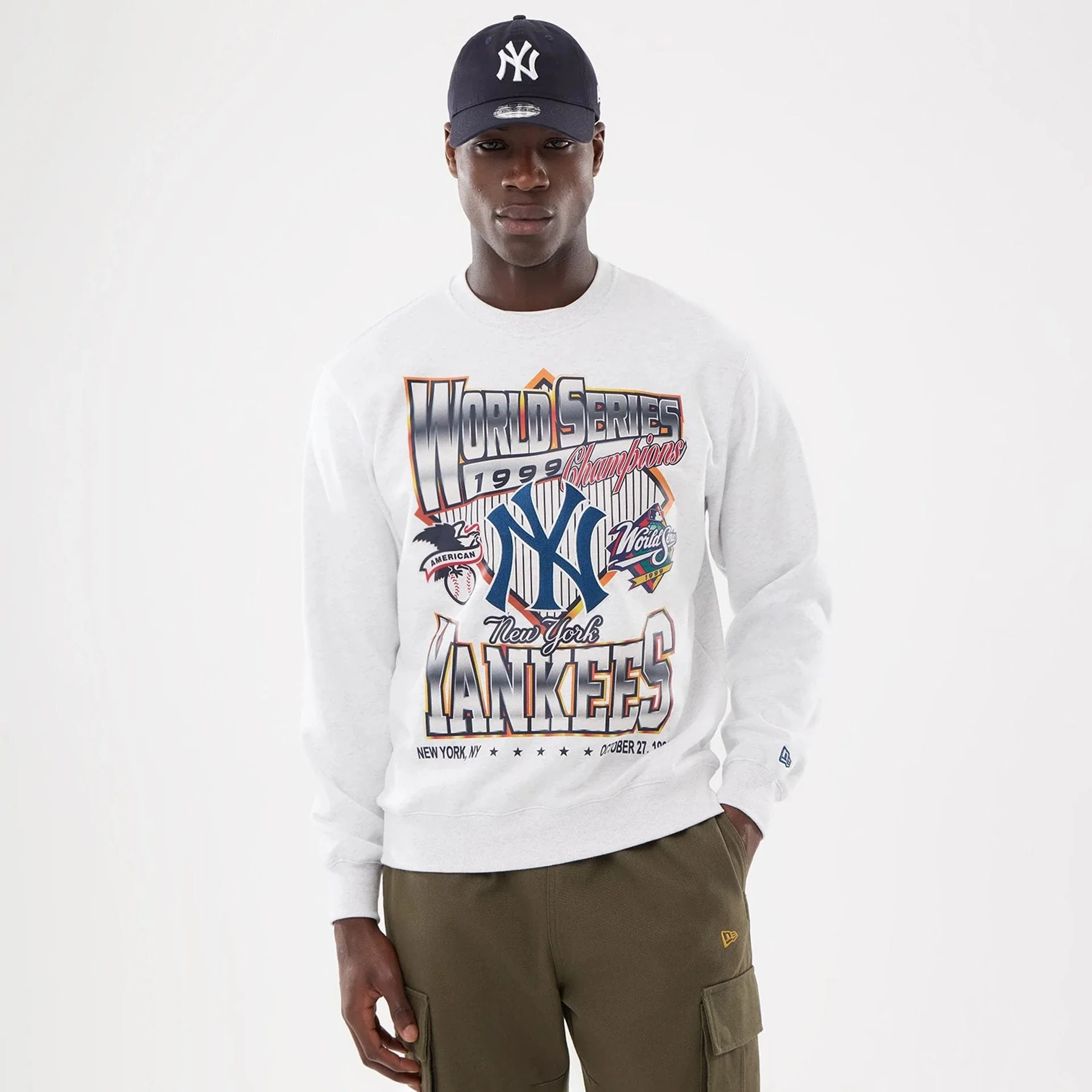 New York Yankees MLB Retro White Oversized Crew Neck Sweater