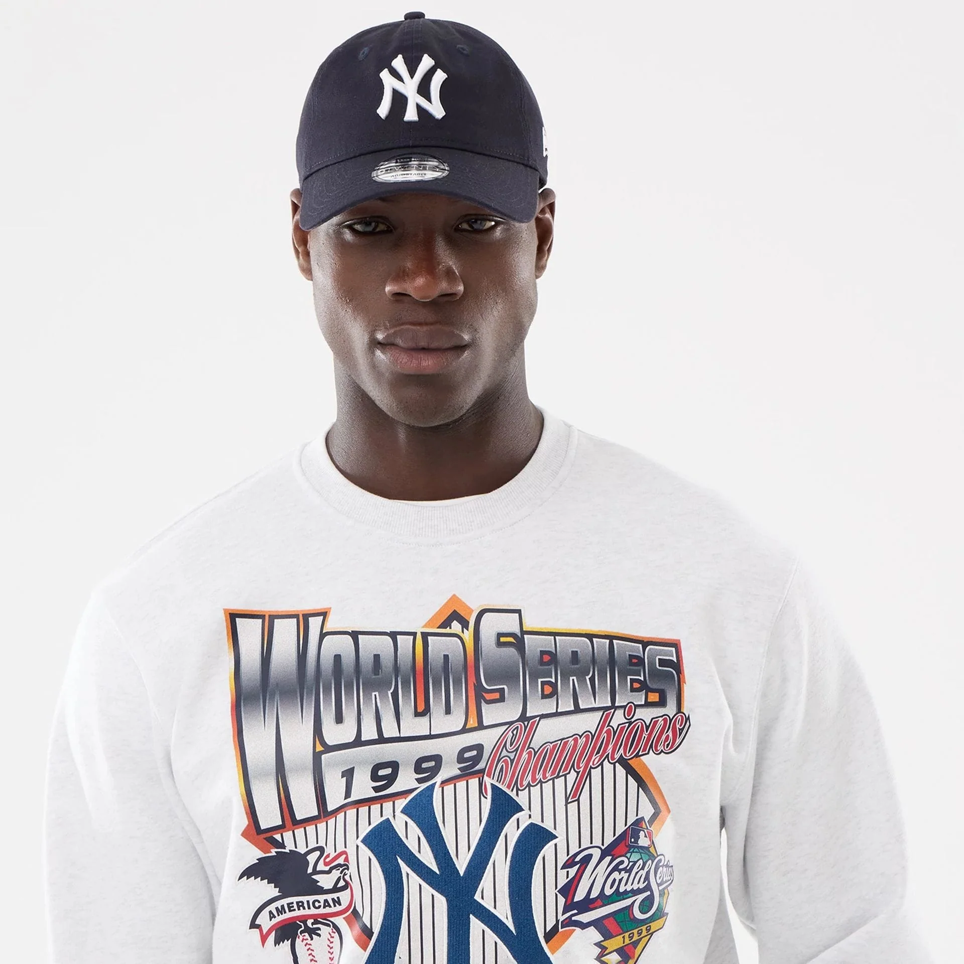 New York Yankees MLB Retro White Oversized Crew Neck Sweater - Image 6