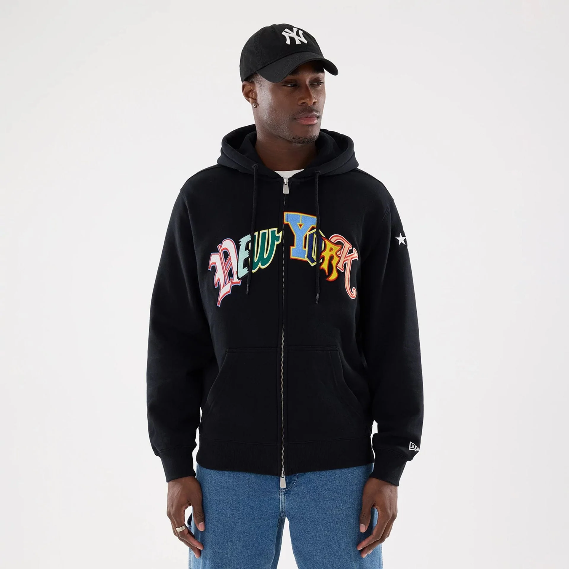 New York Yankees MLB Word Art Black 2 Way Full Zip Hoodie