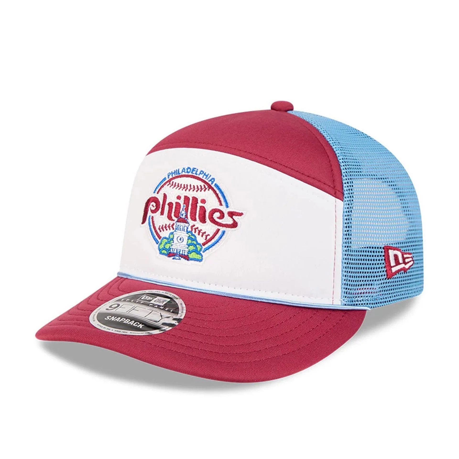 Philadelphia Phillies MLB Blocked Dark Red 9FIFTY Split Panel Snapback Cap