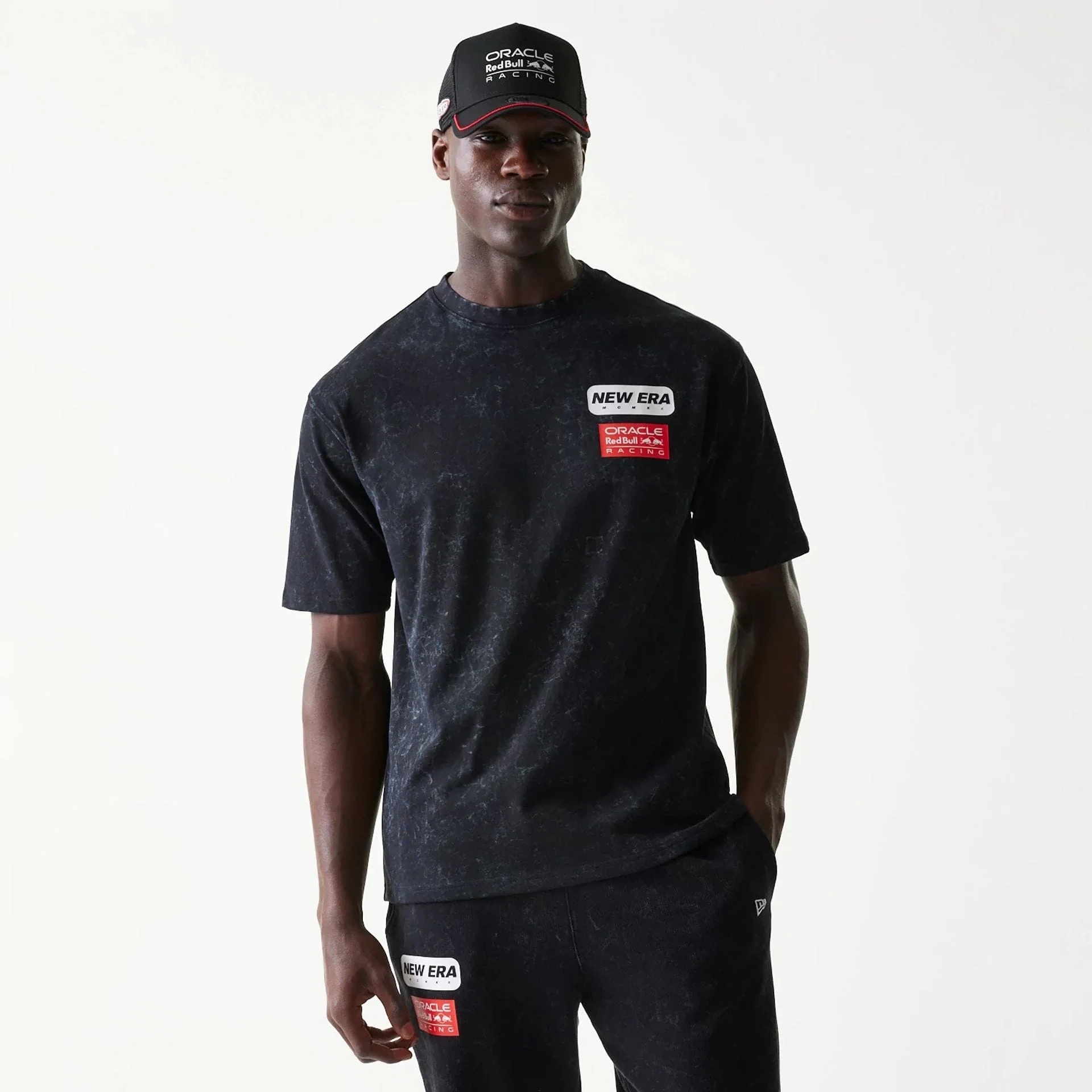 Red Bull Racing Linear Graphic Black Oversized T-Shirt